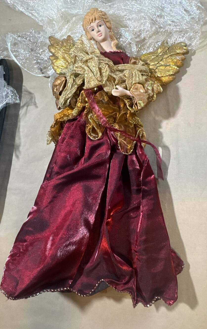 Vintage Christmas Angel Tree Topper Red And Gold 16 Inch